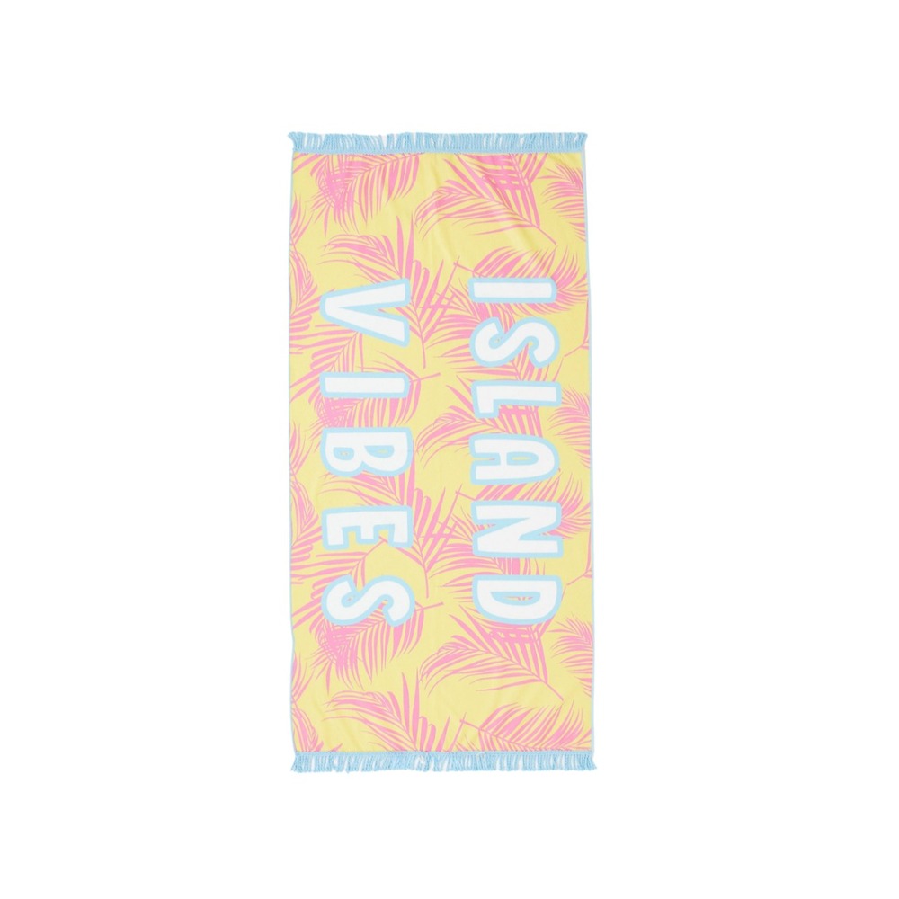 South Beach Island Vibes Beach Towel in Yellow/Pink and Palm leaf Print